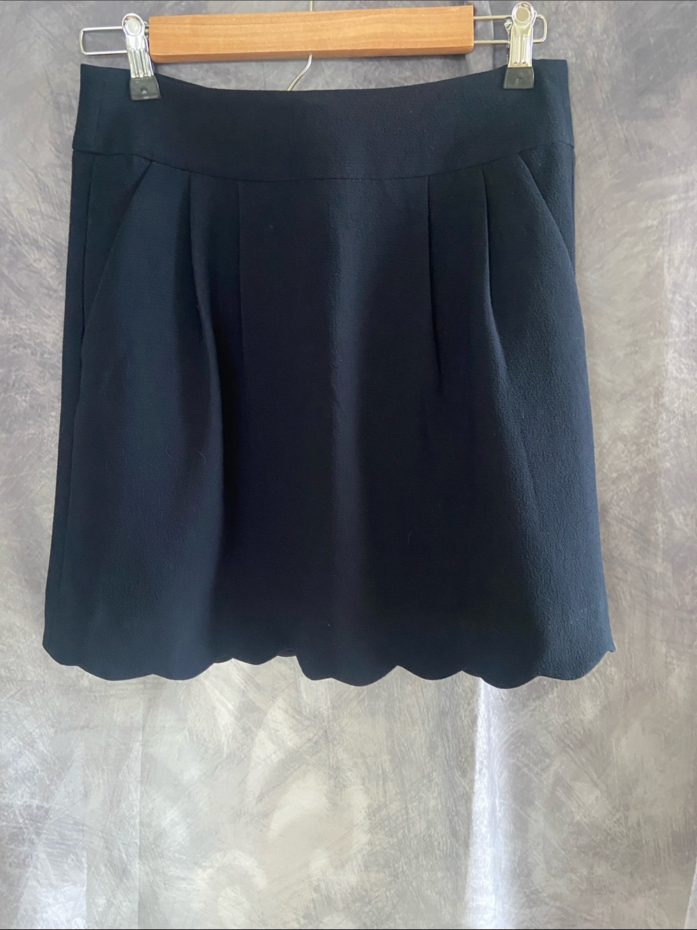 LOFT Navy Scalloped Hem Mini Skirt Sz 2 | Preppy A-Line Pleated Flare